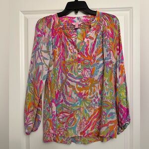 Lilly Pulitzer Silk Elsa Top Resort White Scuba to Cuba Holy Grail Small